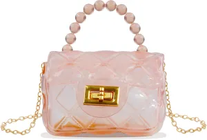 Little Girls Mini Jelly Purse Small Transparent Crossbody Bag Handbags with Bead Handle for Toddler Kids
