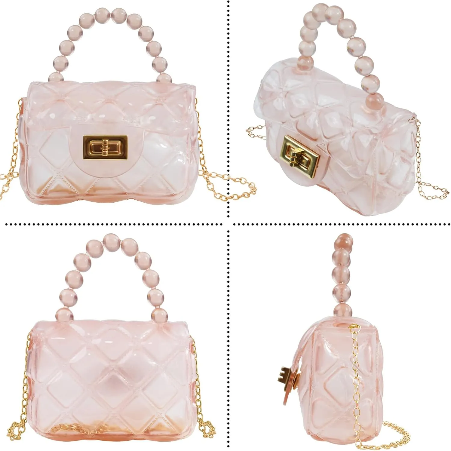 Little Girls Mini Jelly Purse Small Transparent Crossbody Bag Handbags with Bead Handle for Toddler Kids