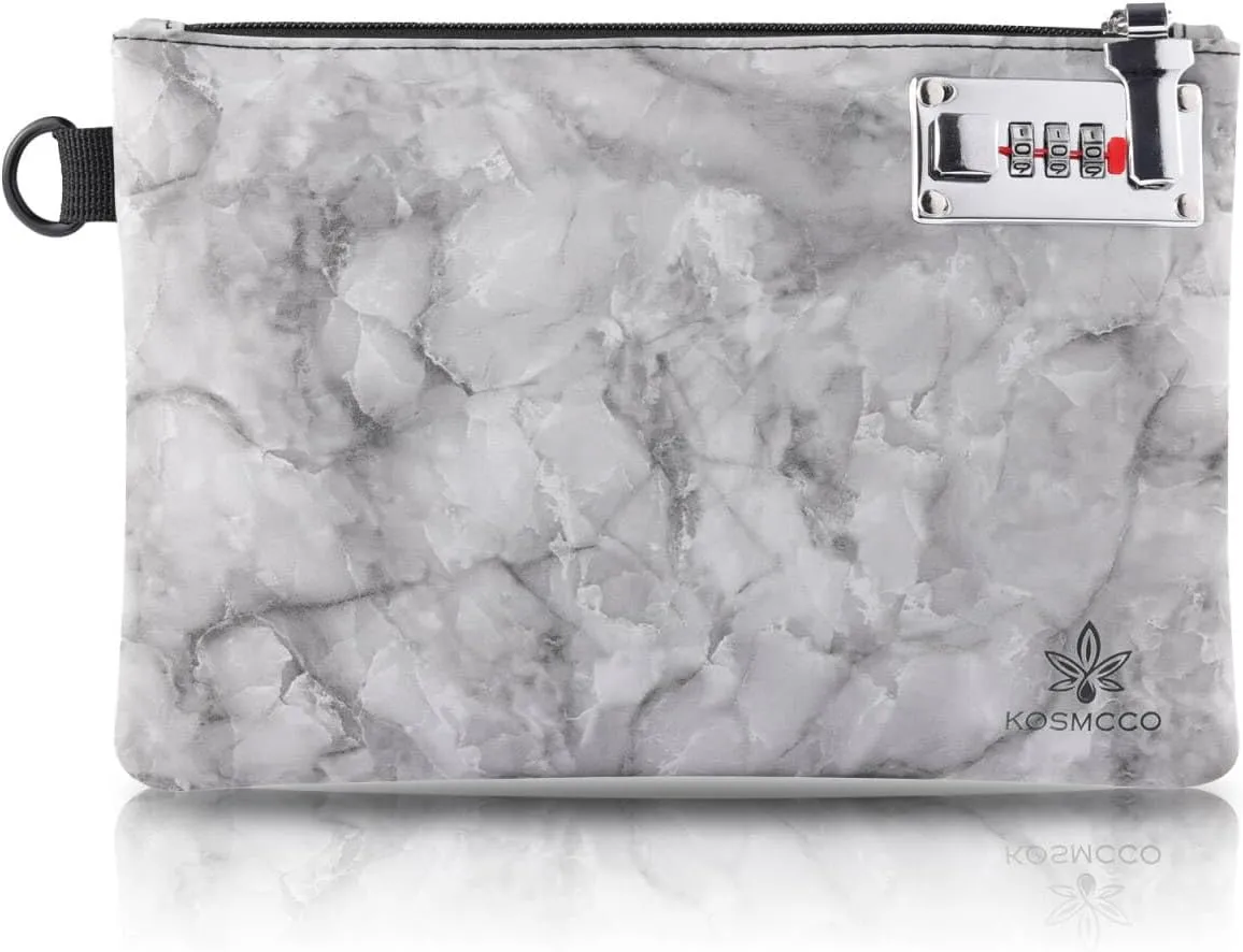 Lockable Money Bag - 6.5x10 Inches Pu Leather Locking Bank Bag Coin Purse for Cash, Jewelry, Passports, Medicine, Credit Cards and Valuable Storage (Marble Black)