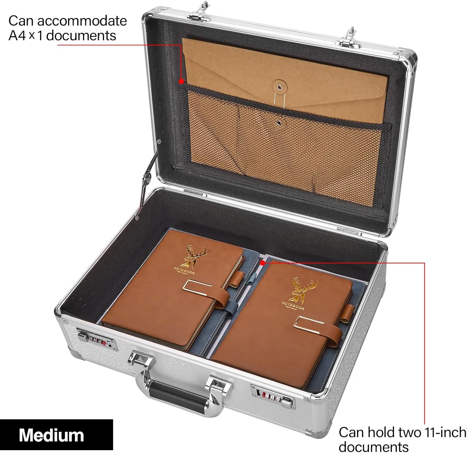Locking Briefcase - Lockable Attache Case for Laptop & Documents, Dual Combination Locks, 16.9 “x12.2 ”x6.3 Business Aluminum Frame Hard Case for Professionals, Businessmen, Lawyers - Silver