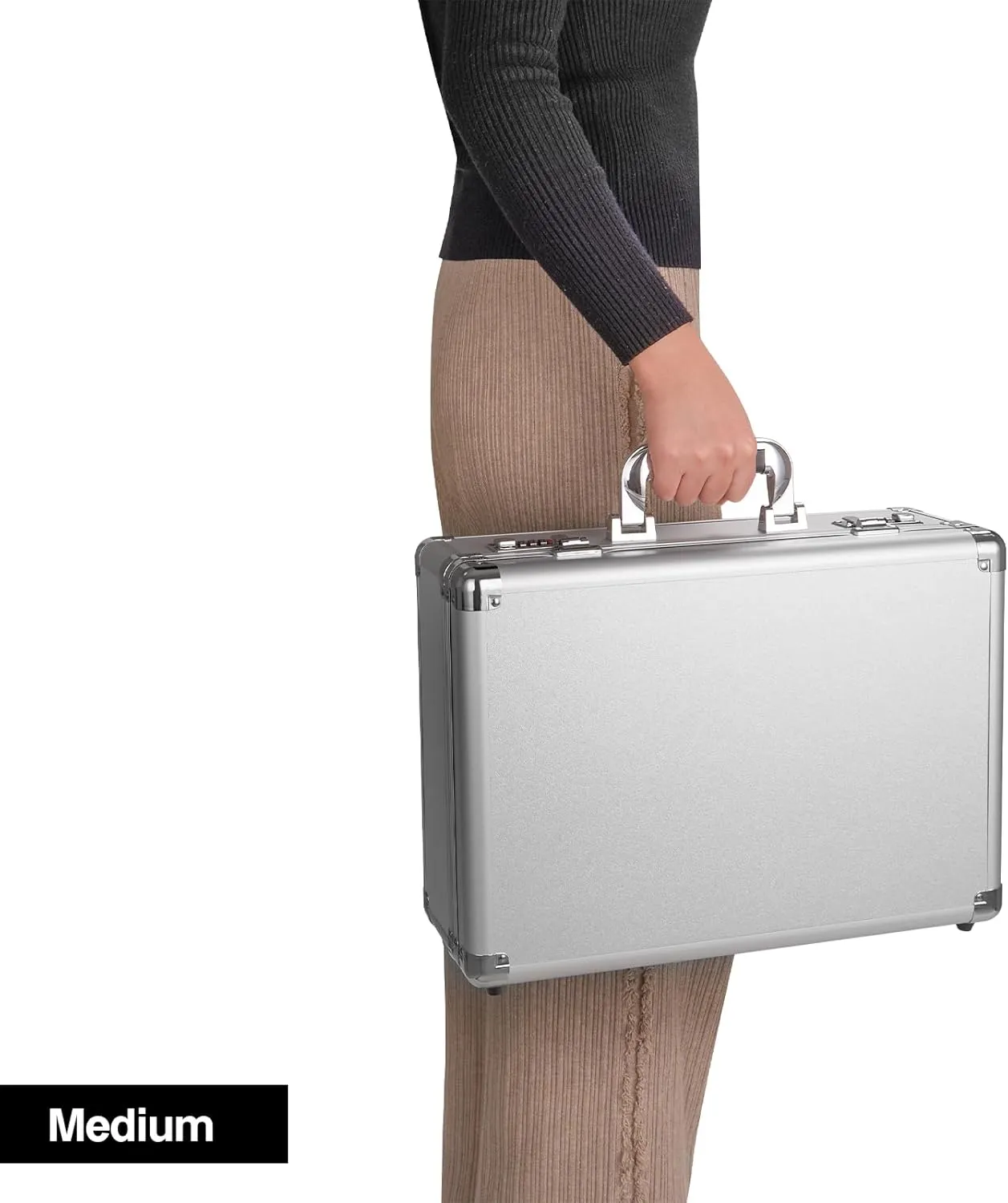 Locking Briefcase - Lockable Attache Case for Laptop & Documents, Dual Combination Locks, 16.9 “x12.2 ”x6.3 Business Aluminum Frame Hard Case for Professionals, Businessmen, Lawyers - Silver