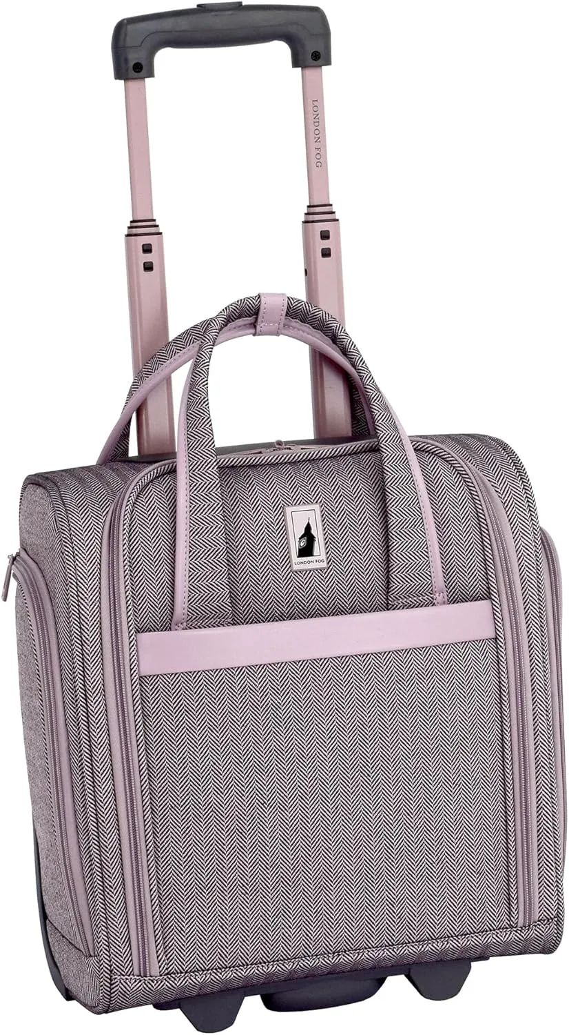 London Fog Kensington Lavender Black Herringbone 15" Verticle Under Seat Bag, 15 inch