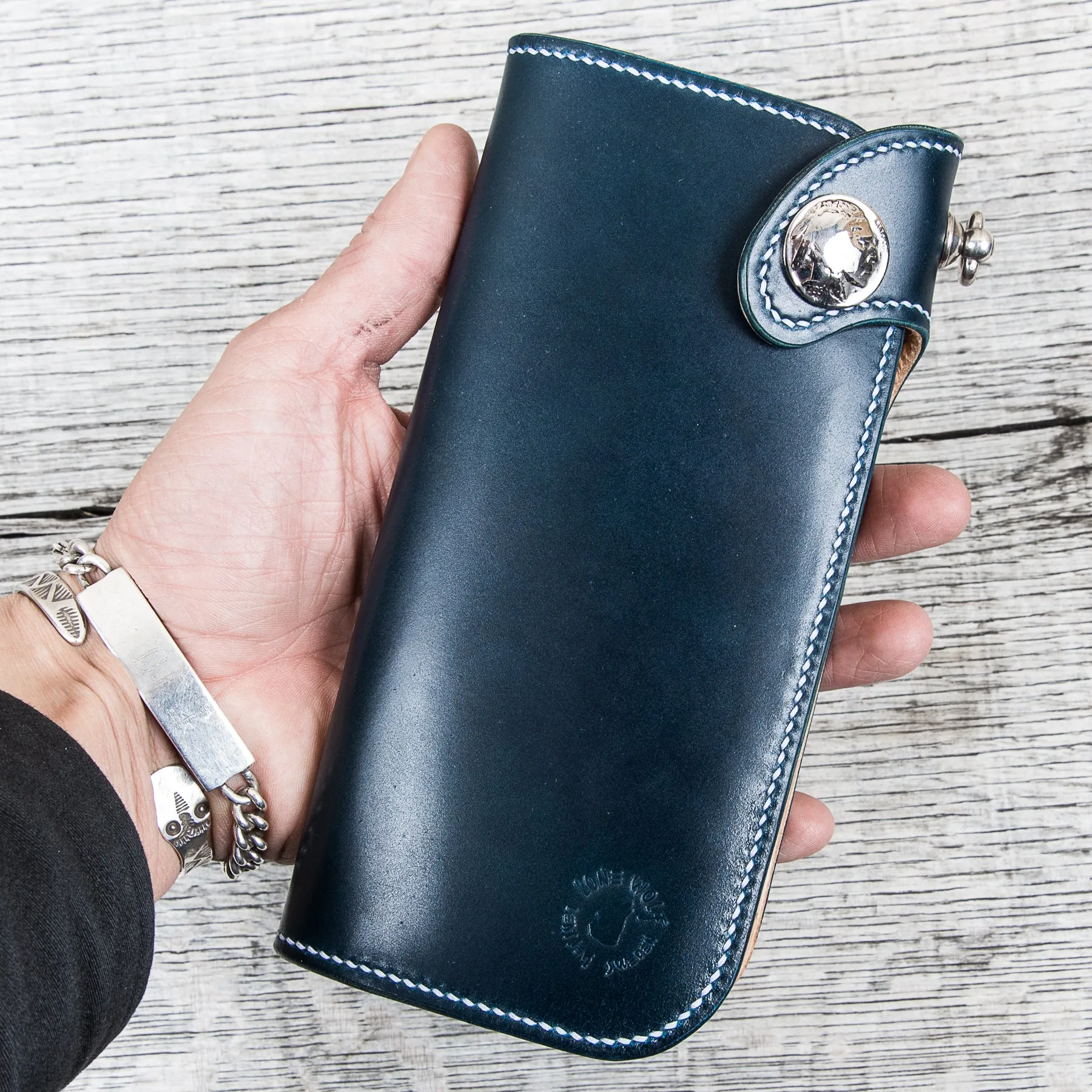 Lone Wolf Leathers Tall Wallet Shinki Shell Cordovan Navy