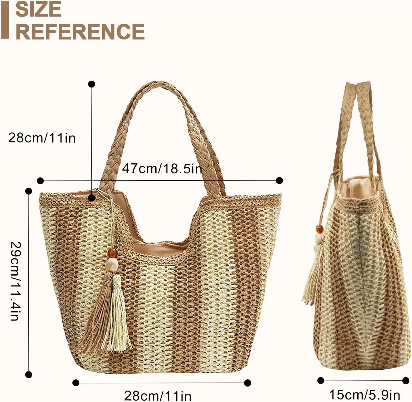 Long Keeper Women Straw Beach Bag Large Weave Tote Bags Summer Boho Shoulder Bag Woven Handbag for Travel Vacation Shopping
