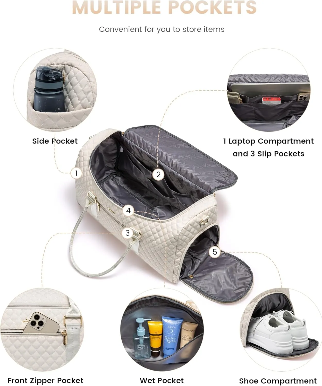 LOVEVOOK Travel Duffle Bag, 40L Weekender Overnight Bag with Toiletry Bag, Quilted Carry On Bag with Shoe Compartment, Gym Duffel Bag with Wet Pocket for Women, Hospital Bags for Labor and Delivery