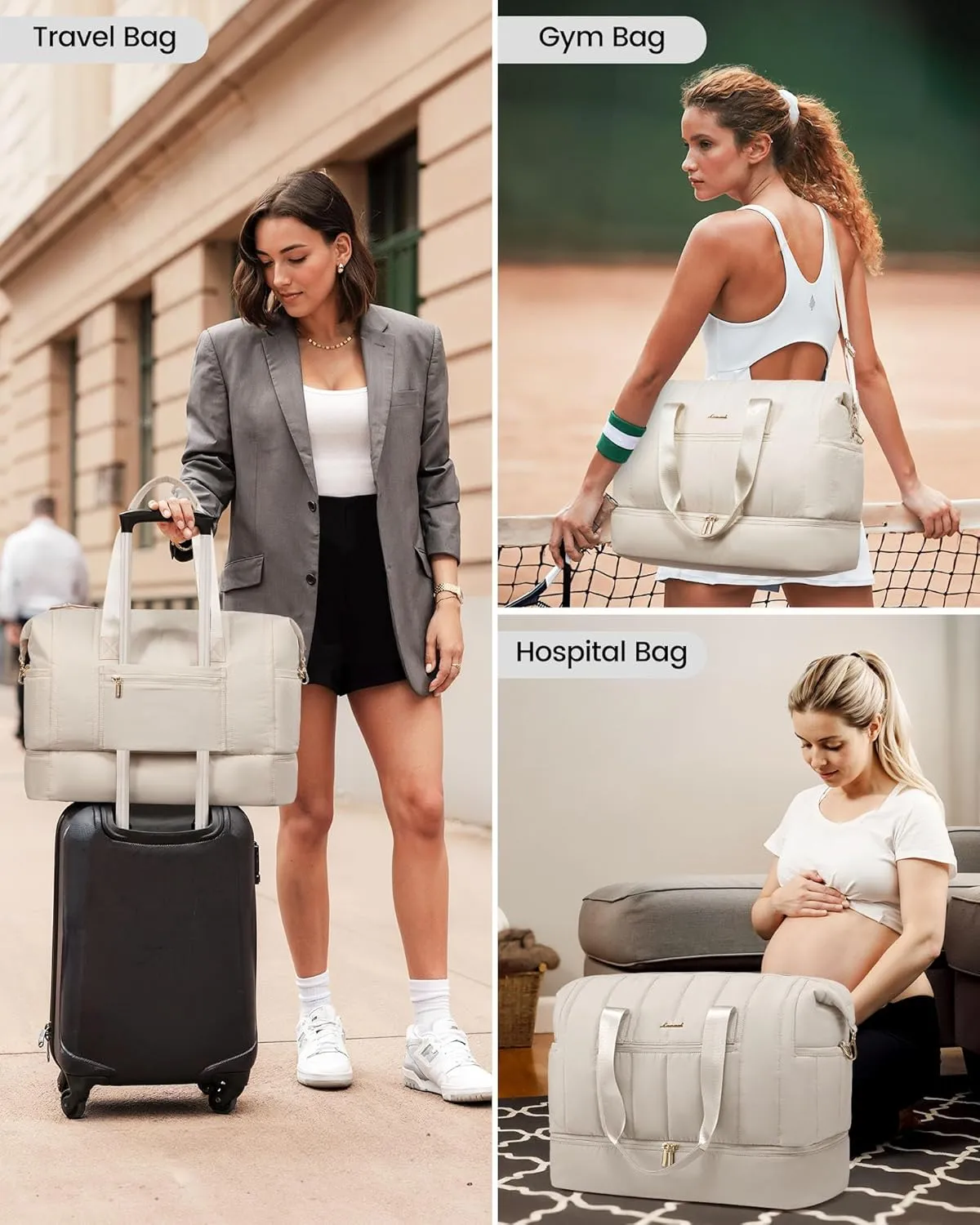LOVEVOOK Travel Duffle Bag,Puffer Weekender Bags For Women with Shoe Compartment,42L Carry On Bags For Airplanes,Hospital for Labor and Delivery