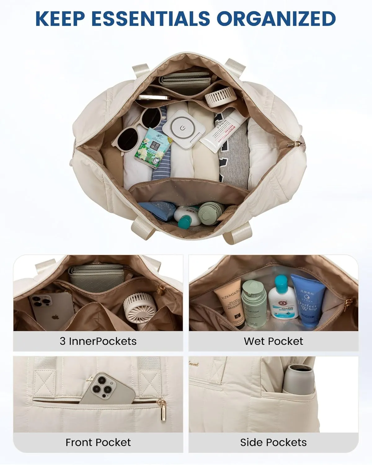 LOVEVOOK Travel Duffle Bag,Puffer Weekender Bags For Women with Shoe Compartment,42L Carry On Bags For Airplanes,Hospital for Labor and Delivery