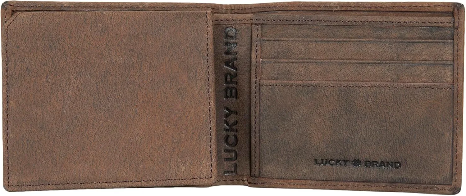 Lucky Brand Men's Bifold Wallet | Id Window | Card Slots | Leather | Organization | Durable | Stylish