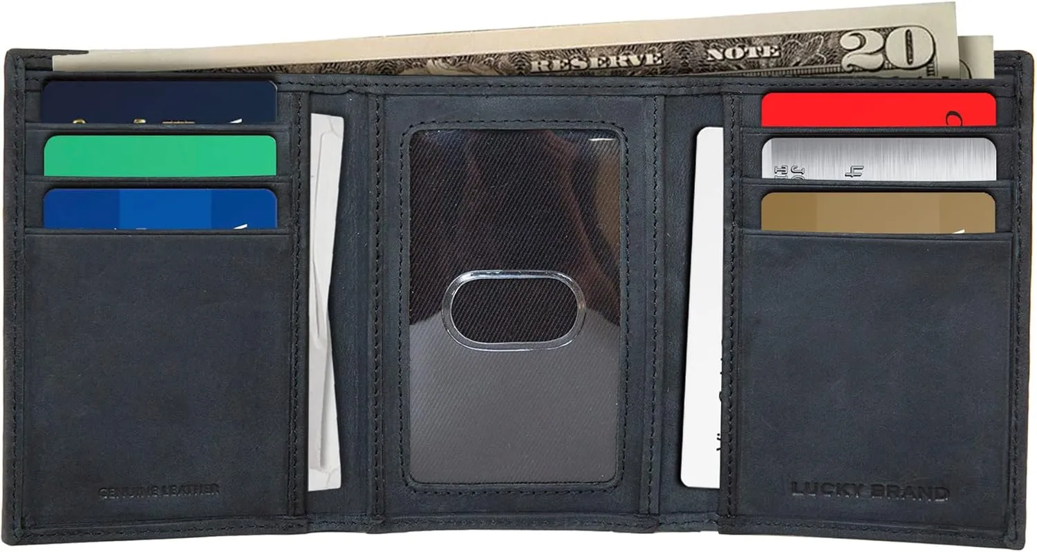 Lucky Brand Men's Trifold Wallet | Id Window | Card Slots | Leather | Organization | Durable | Stylish