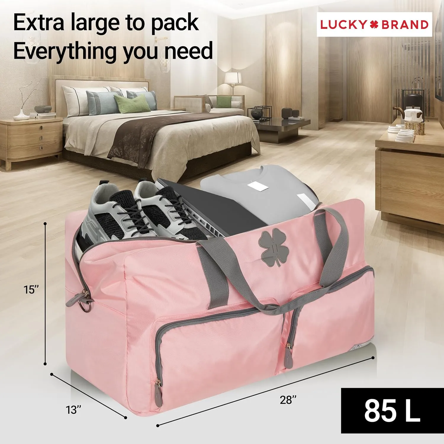 Lucky Travel Duffel Bags 85L, Gym Bag, Travel Bag & Large Duffle Bag for Men, Foldable Overnight Weekender Bags for Women & Men with Adjustable Shoulder Strap, Bridal Rose