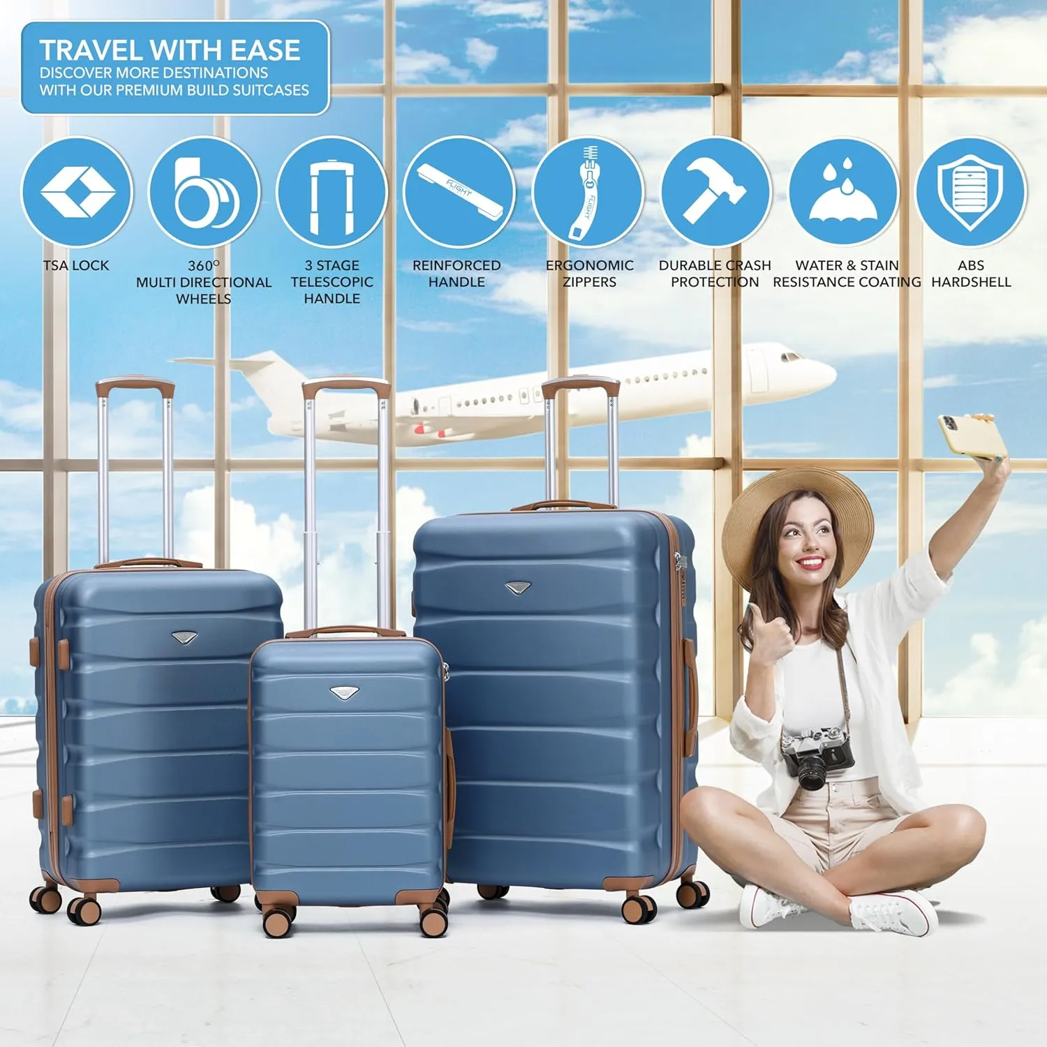 Luggage Sets TSA Lock Silent Double Spinner Wheels Durable Hardside Lightweight Suitcase With 22x14x9 Carry-On Case Maximum Carry On Bag Size For American & United Approved Airlines