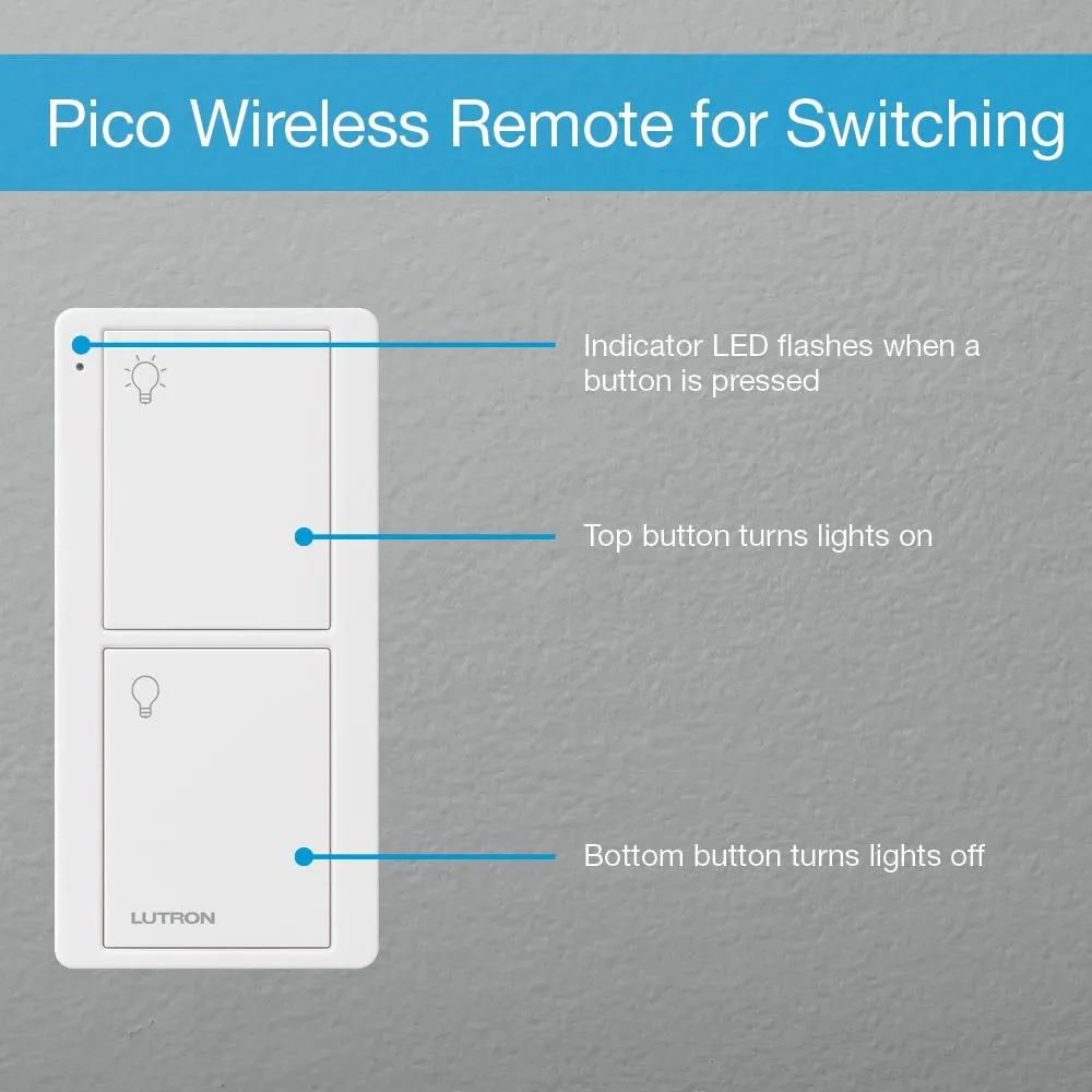 Lutron Pico Remote for Caseta Smart Switch, 2-Button Control , On/Off Control, For Table Top or Wallmount Use, PJ2-2B-GLA-L01, Light Almond