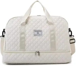 Luxury Large Capacity Duffel Bag: Versatile Shoulder & Crossbody Tote with Dry-Wet Separation and Dual Side Pockets - Stylish Green & Pink for Travel & Gym (Beige)