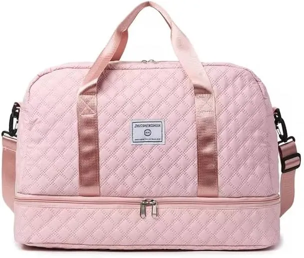 Luxury Large Capacity Duffel Bag: Versatile Shoulder & Crossbody Tote with Dry-Wet Separation and Dual Side Pockets - Stylish Green & Pink for Travel & Gym (Beige)