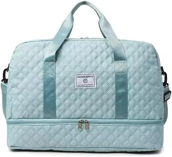 Luxury Large Capacity Duffel Bag: Versatile Shoulder & Crossbody Tote with Dry-Wet Separation and Dual Side Pockets - Stylish Green & Pink for Travel & Gym (Beige)