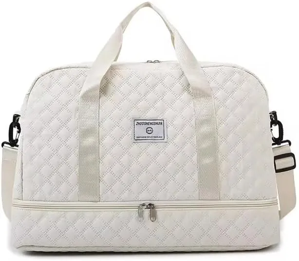 Luxury Large Capacity Duffel Bag: Versatile Shoulder & Crossbody Tote with Dry-Wet Separation and Dual Side Pockets - Stylish Green & Pink for Travel & Gym (Beige)