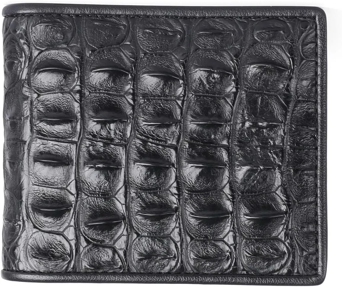 Luxury Real Crocodile Leather Men Wallet Alligator Skin Bifold Wallet Men's Short Wallet Purses (Back black)