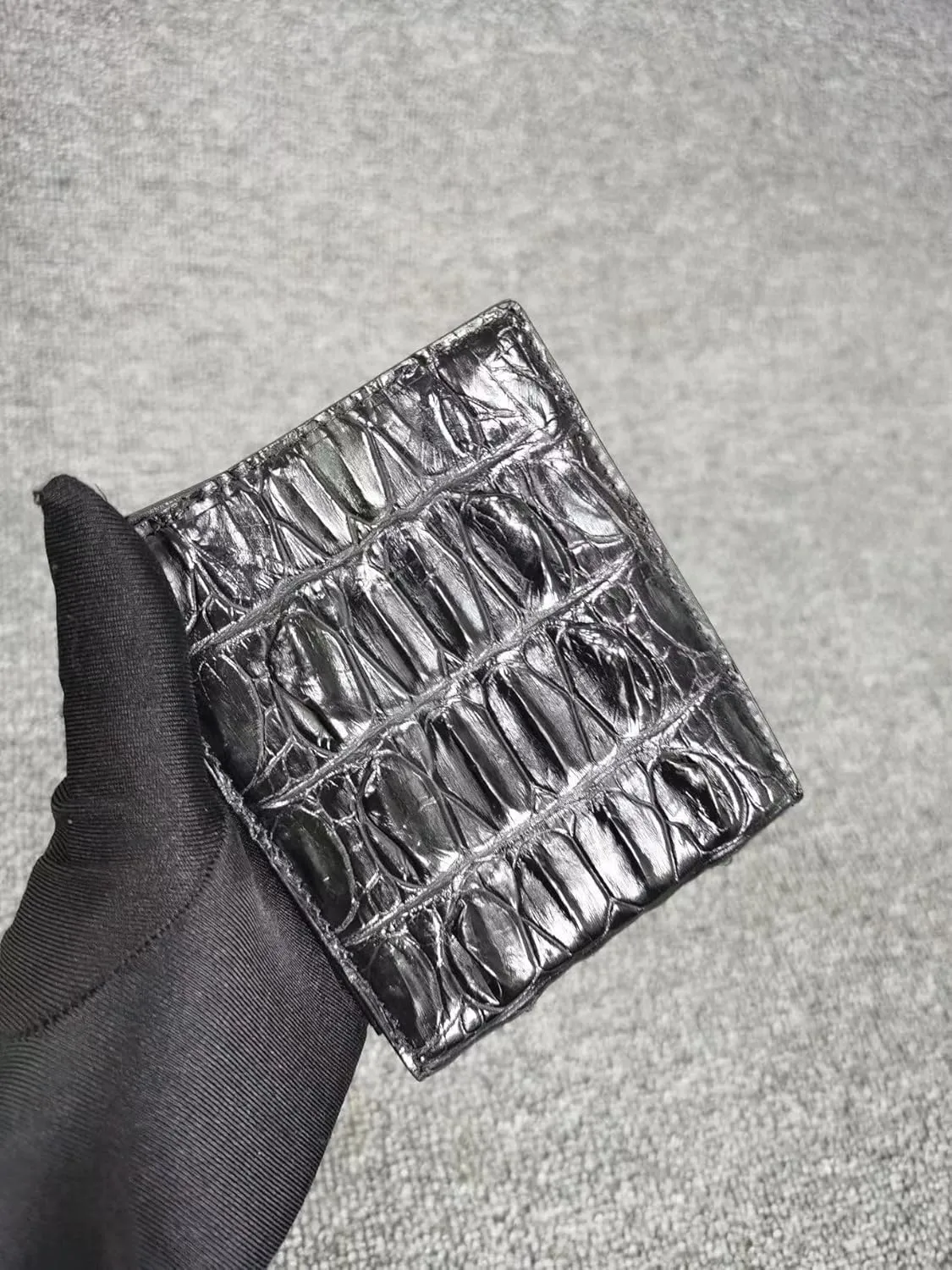 Luxury Real Crocodile Leather Men Wallet Alligator Skin Bifold Wallet Men's Short Wallet Purses (Back black)