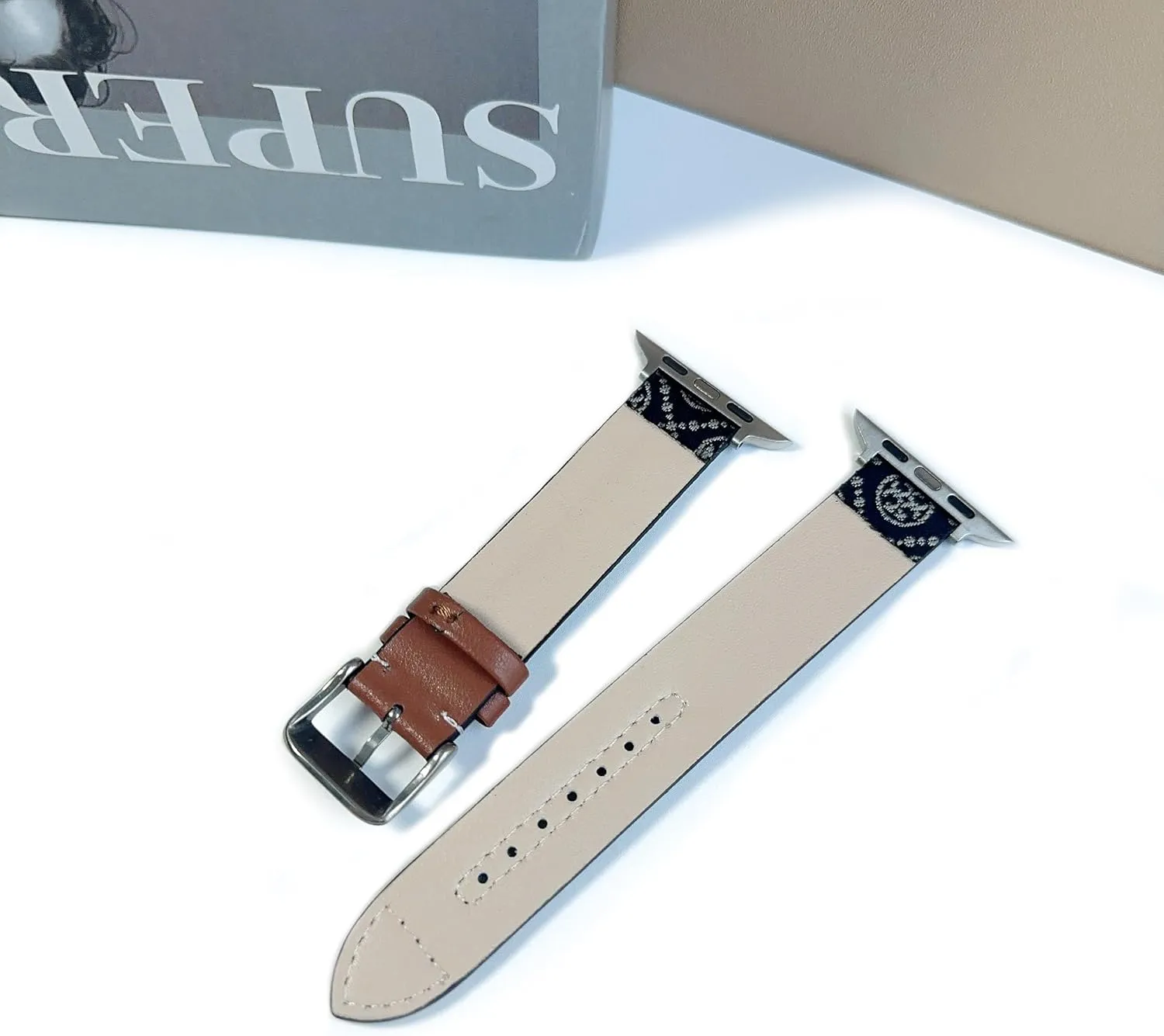Luxury Soft Designer Leather Band Compatible with Apple Watch Series Ultra 8 7 6 5 4 3 2 1 SE, 38mm 40mm 41mm 42mm 44mm 45mm 49mm Single Tour for Women and Men