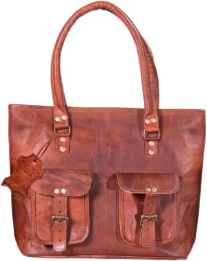 Madosh Women Leather Tote Bag Vintage Handmade Everyday Shoulder Purse For Office Brown Travel Ladies Purse