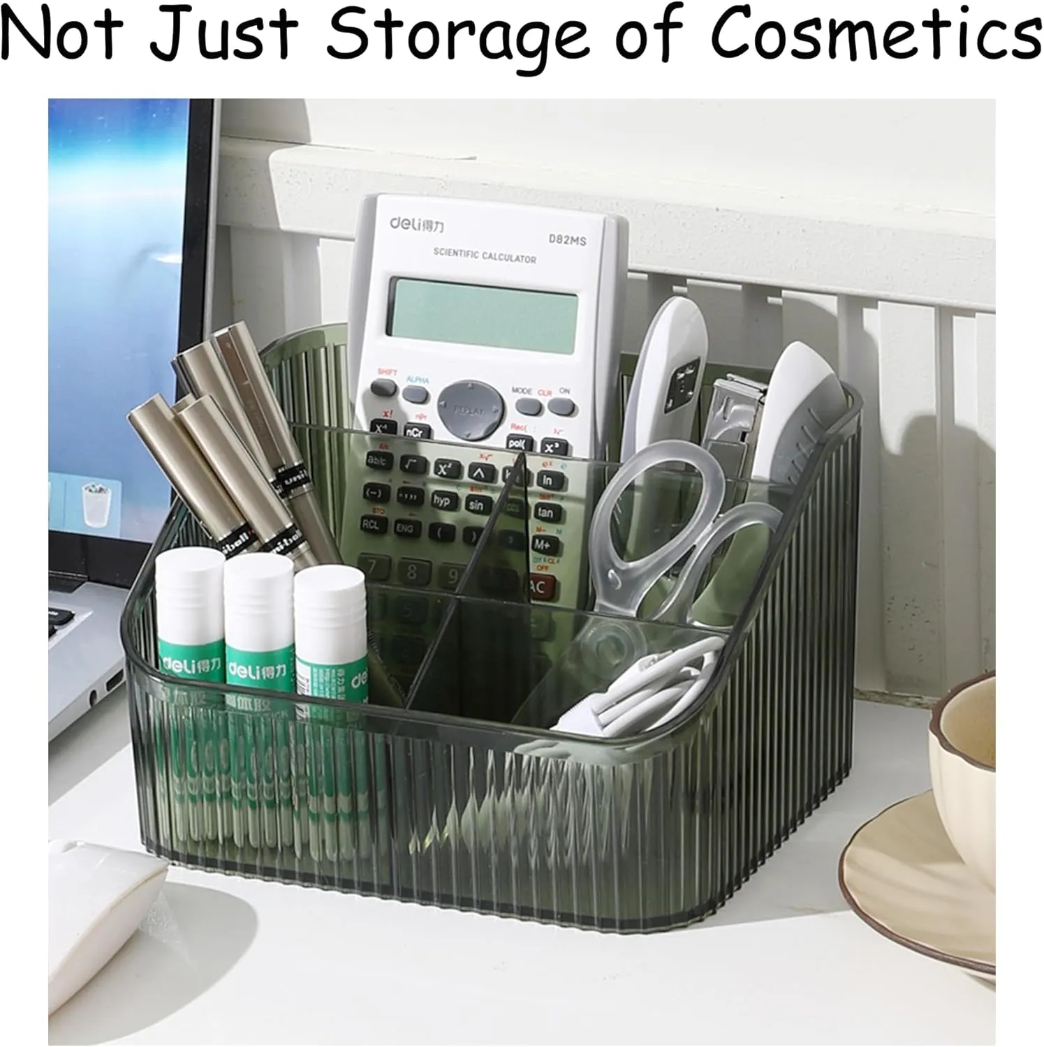 Makeup Organizer Cosmetics Storage Box, Large Capacity Make Up Brush Holder Organizer Vanity Accessories, Bathroom Countertops, Desk Storage Container, Cosmetic Display cases(Green-L)