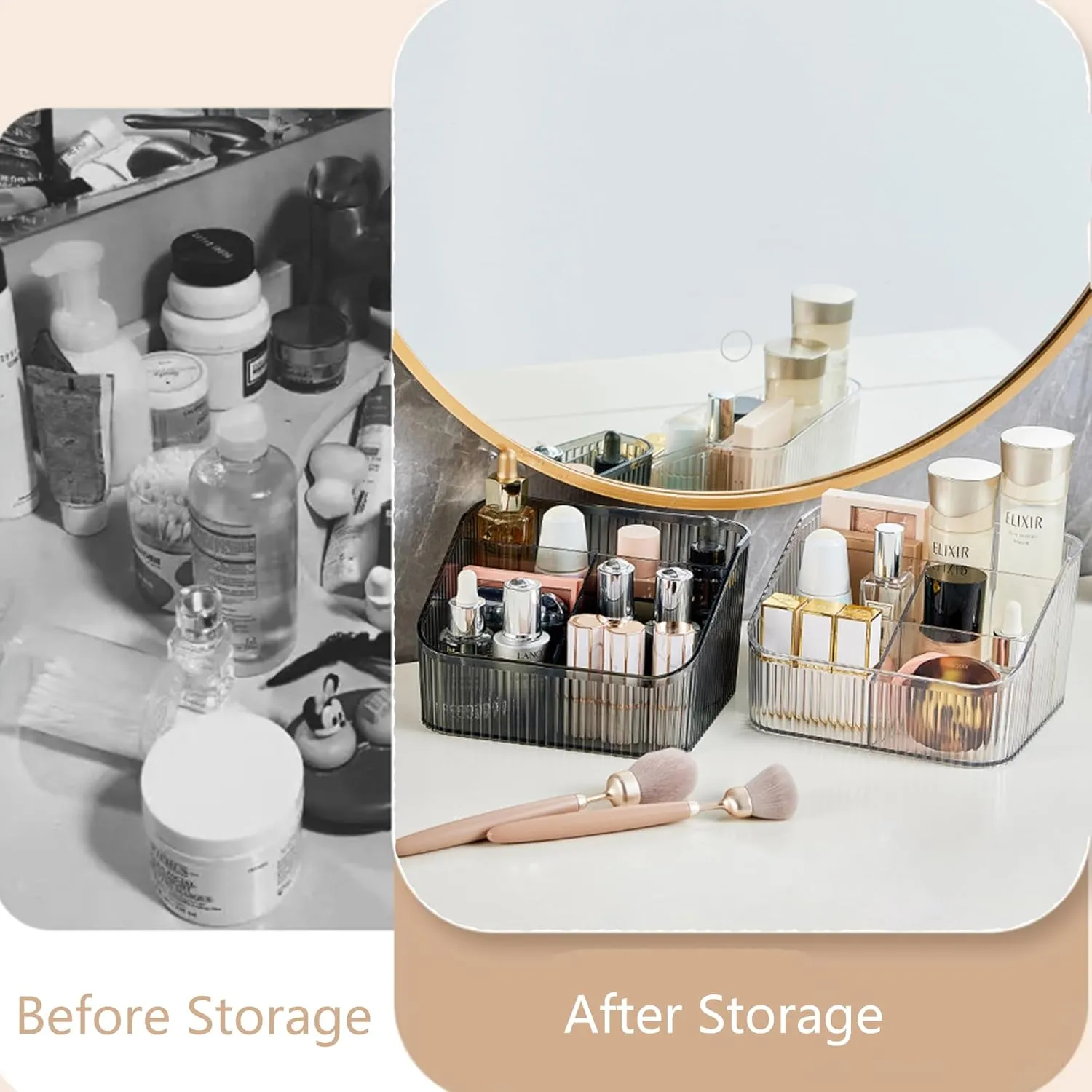 Makeup Organizer Cosmetics Storage Box, Large Capacity Make Up Brush Holder Organizer Vanity Accessories, Bathroom Countertops, Desk Storage Container, Cosmetic Display cases(Green-L)