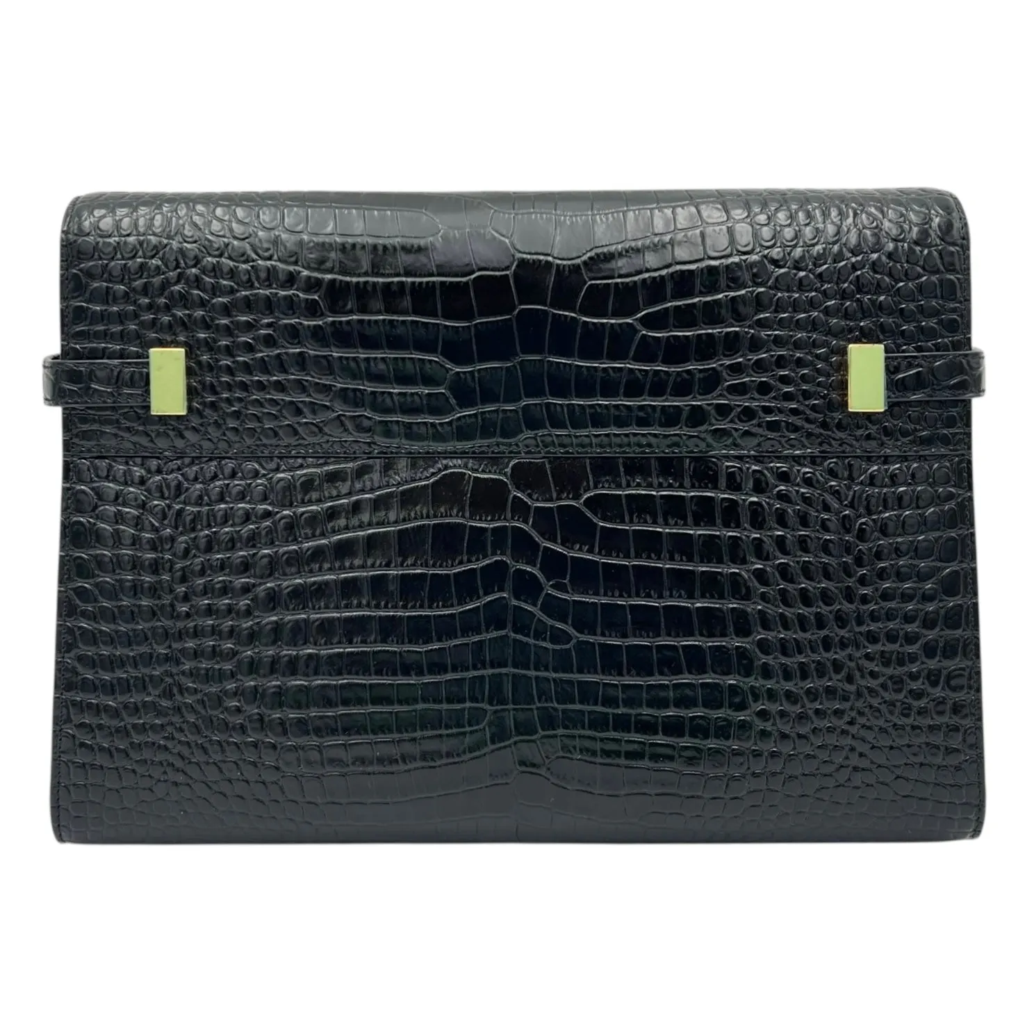 Manhattan Shoulder Bag Black in Crocodile Embossed Calfskin, Gold hardware