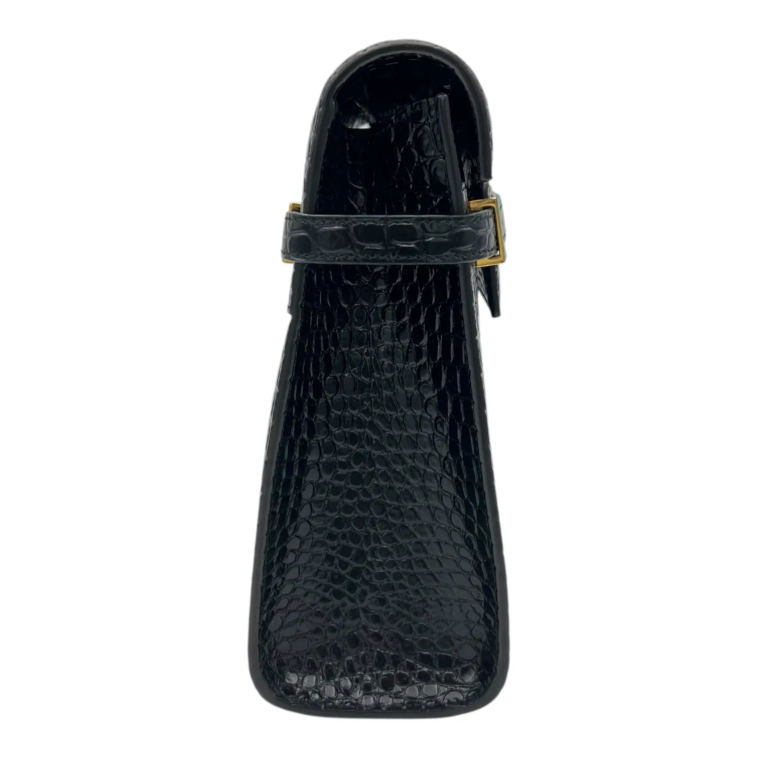 Manhattan Shoulder Bag Black in Crocodile Embossed Calfskin, Gold hardware