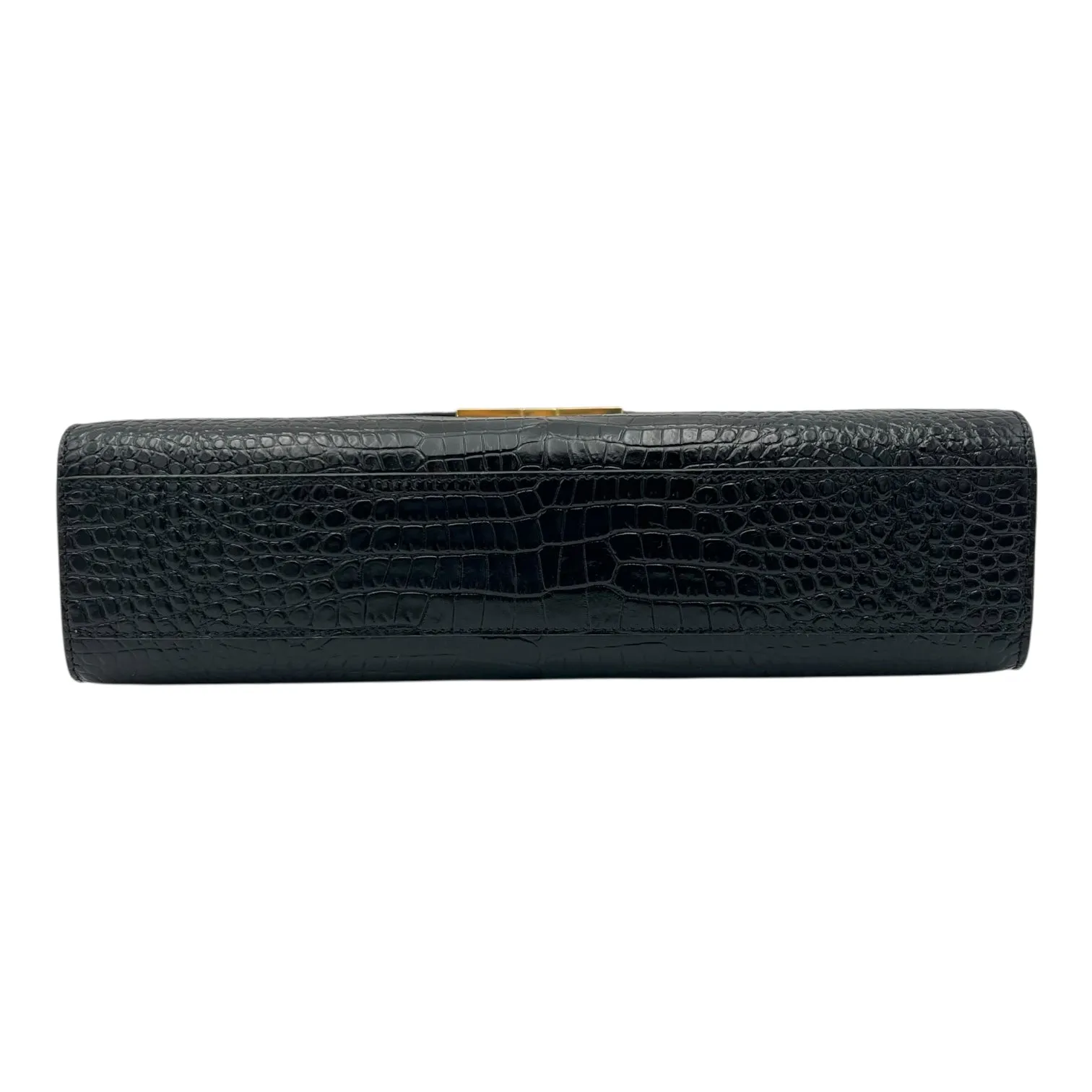 Manhattan Shoulder Bag Black in Crocodile Embossed Calfskin, Gold hardware