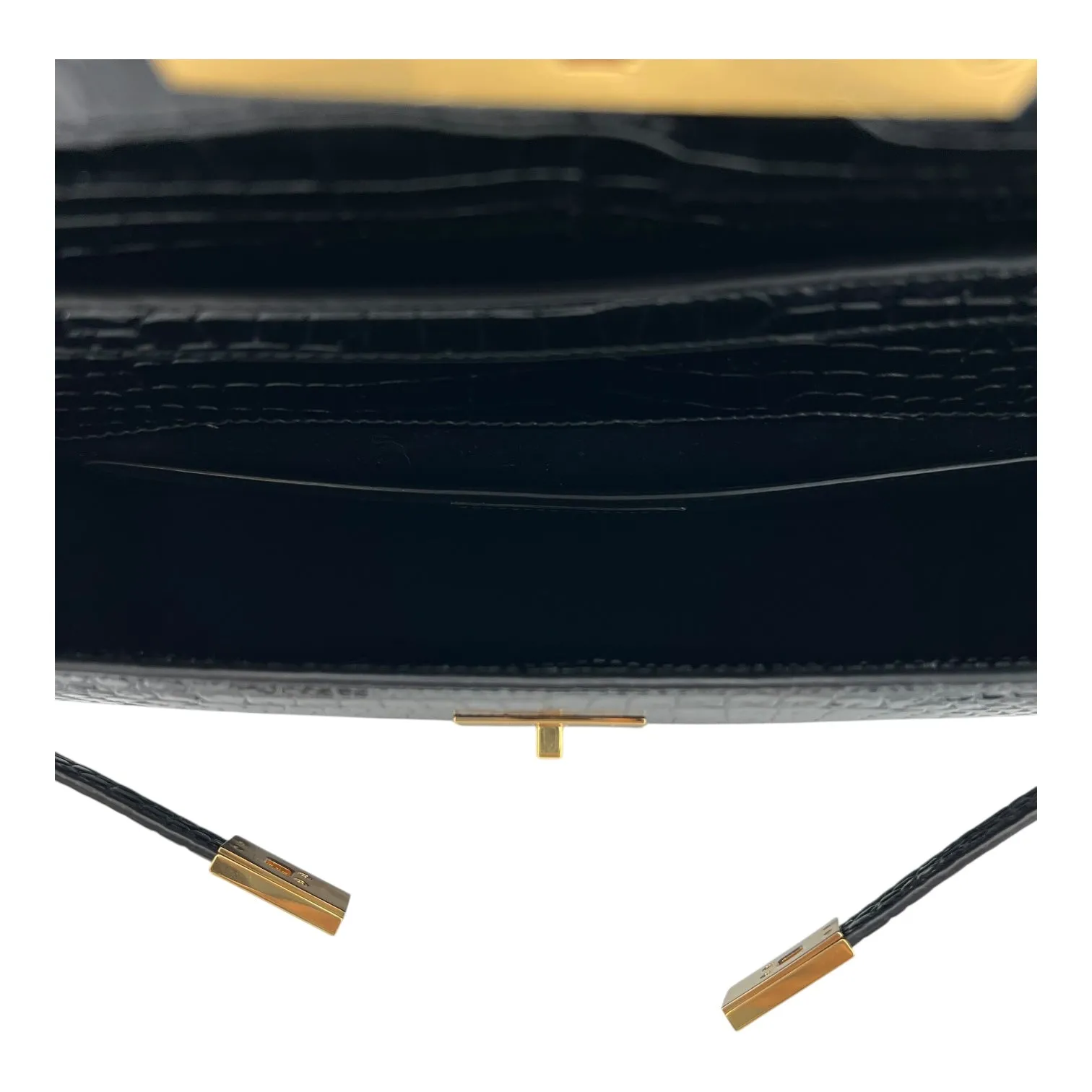 Manhattan Shoulder Bag Black in Crocodile Embossed Calfskin, Gold hardware