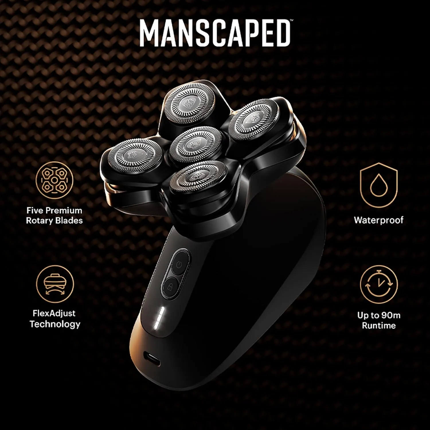 MANSCAPED® The Dome Shaver™ PRO Package - Head Shaver for Bald Men, Five Rotary Blade Design with SkinSafe® & FlexAdjust Technology, Head & Face Power Shave Gel, Dome Soother Aftershave Lotion