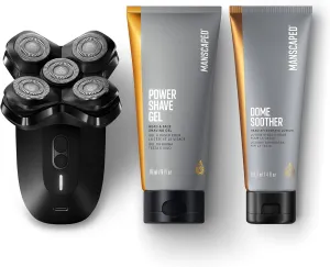MANSCAPED® The Dome Shaver™ PRO Package - Head Shaver for Bald Men, Five Rotary Blade Design with SkinSafe® & FlexAdjust Technology, Head & Face Power Shave Gel, Dome Soother Aftershave Lotion