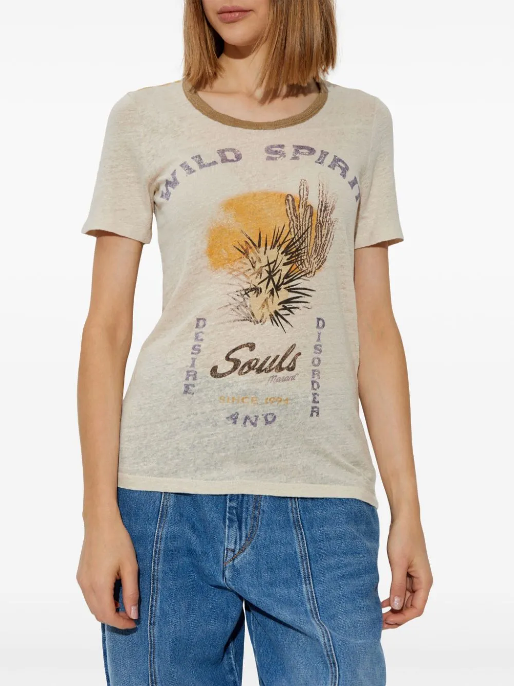 Marant Étoile Kiliann Slogan-Print T-Shirt Ecru Sand