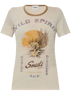 Marant Étoile Kiliann Slogan-Print T-Shirt Ecru Sand