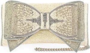 Mary Frances Fancy Bow Beaded Crossbody Handbag Clutch – Bridal Novelty Purse, Ivory