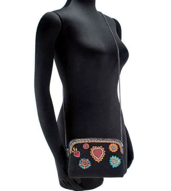 Mary Frances Flaming Hearts Beaded Crossbody Makeup Bag