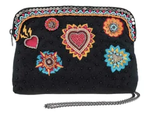 Mary Frances Flaming Hearts Beaded Crossbody Makeup Bag