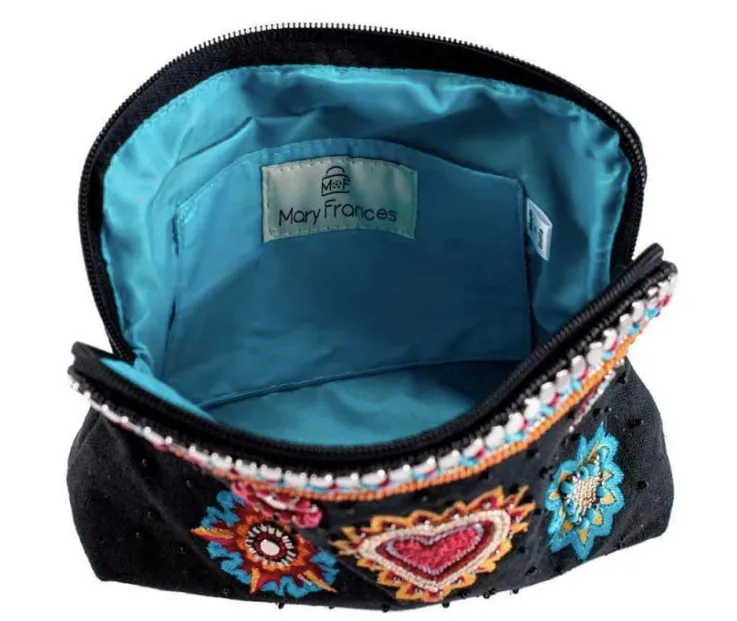 Mary Frances Flaming Hearts Beaded Crossbody Makeup Bag