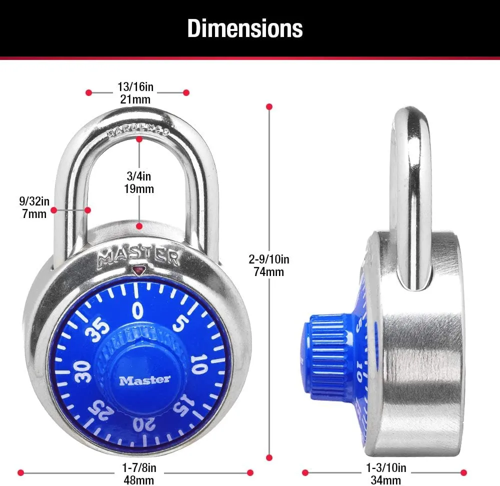 Master Lock 1506D Locker Combination Padlock, 4 Pack, Blue