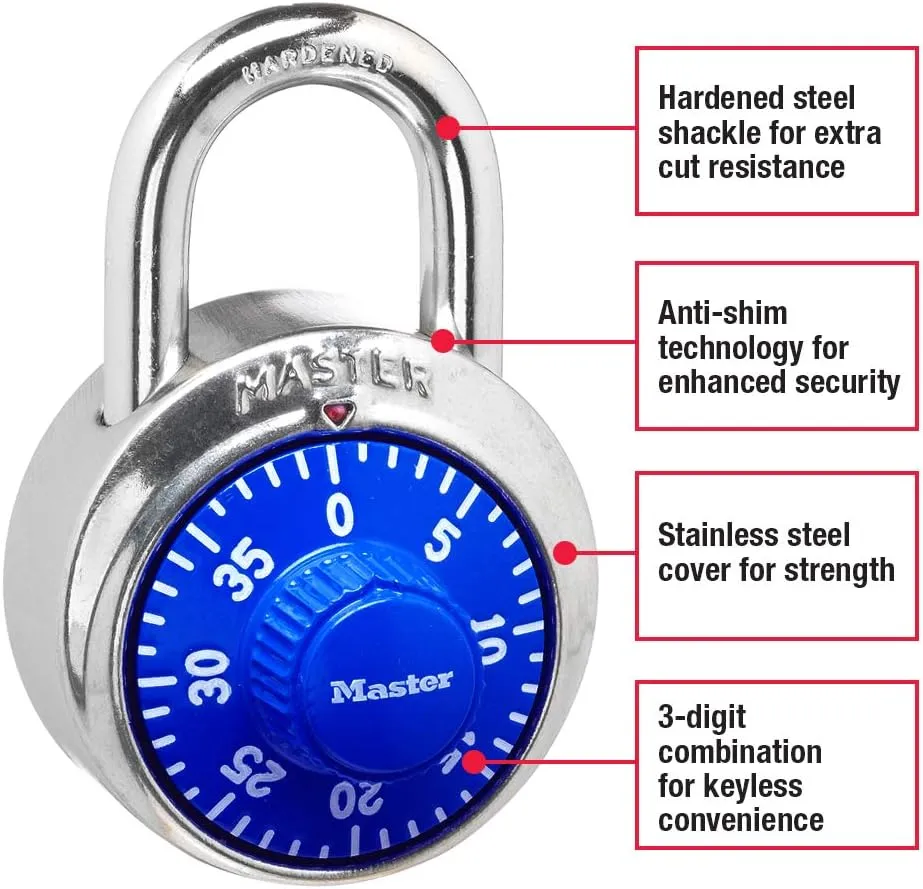 Master Lock 1506D Locker Combination Padlock, 4 Pack, Blue