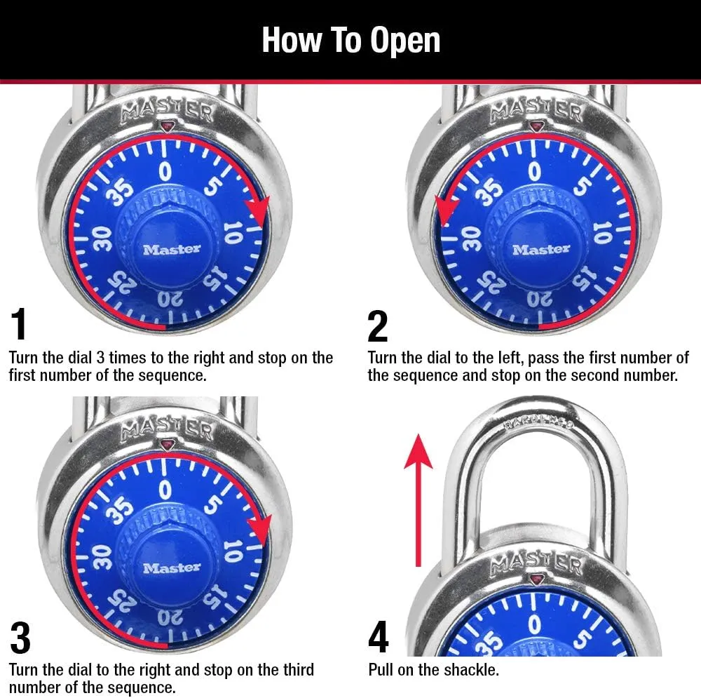 Master Lock 1506D Locker Combination Padlock, 4 Pack, Blue