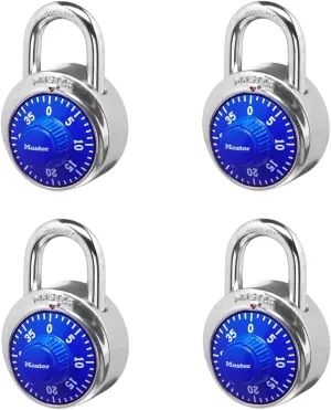 Master Lock 1506D Locker Combination Padlock, 4 Pack, Blue