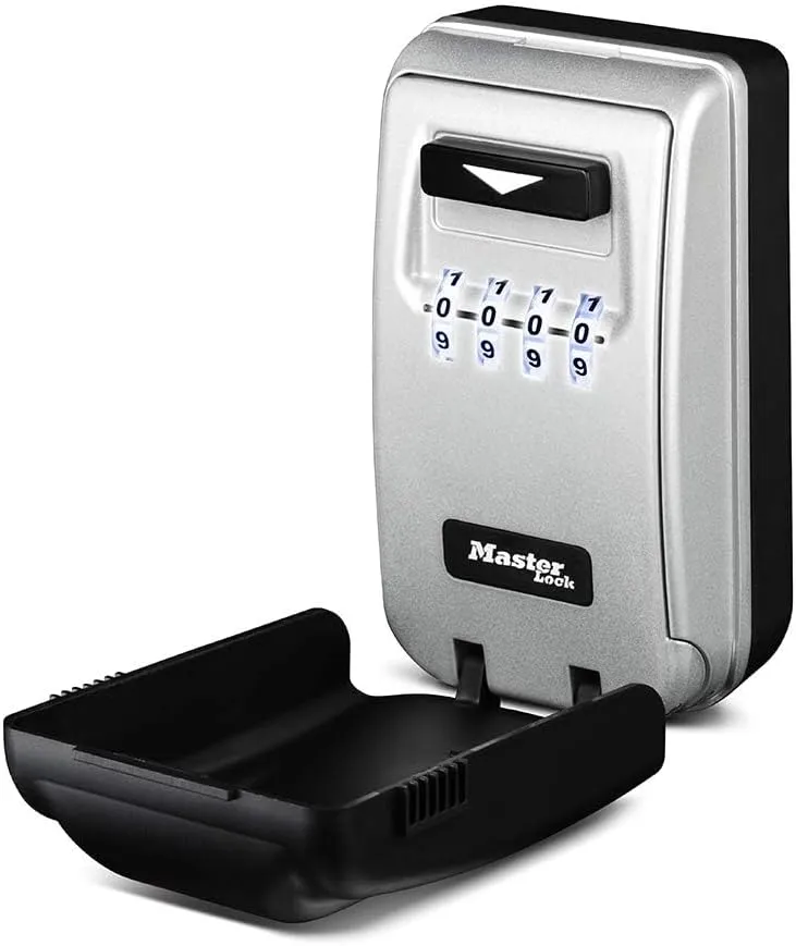 Master Lock Black Wall Mount Key Lock Box with Light Up Dials, Set/Reset Combination for Tenants, Guests, Clients, Ideal for Realtors, Landlords or Property Managers, Holds 6 Keys, 5425EC