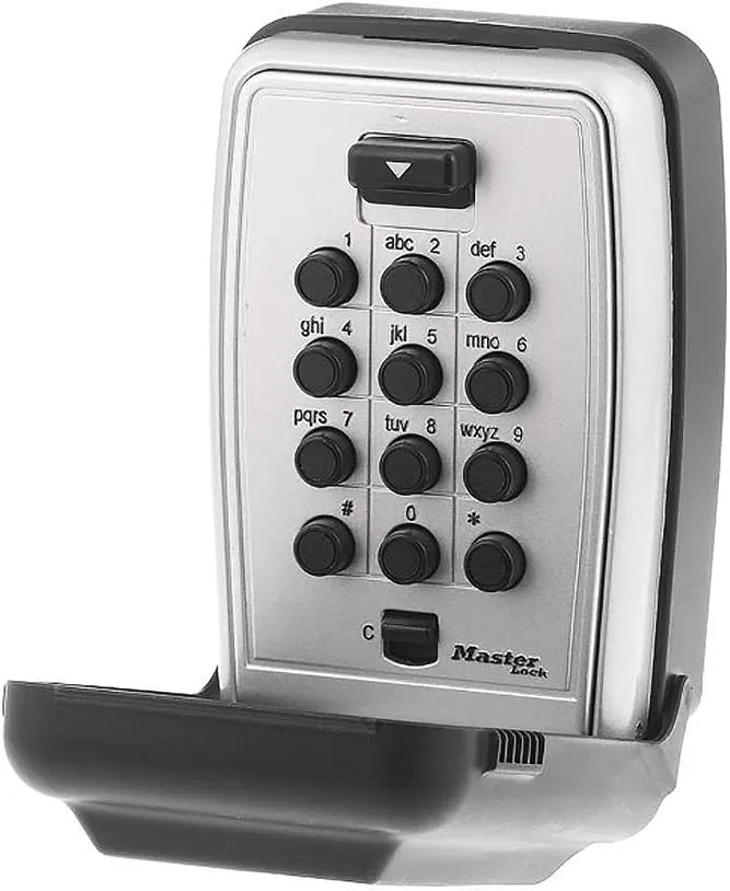 Master Lock Black Wall Mount Key Lock Box with Push Button Code for Listings, Outdoor Key Safe for Realtors, Job Sites, Landlords and Property Managers, 5 Key Capacity, 5423D