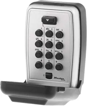 Master Lock Black Wall Mount Key Lock Box with Push Button Code for Listings, Outdoor Key Safe for Realtors, Job Sites, Landlords and Property Managers, 5 Key Capacity, 5423D