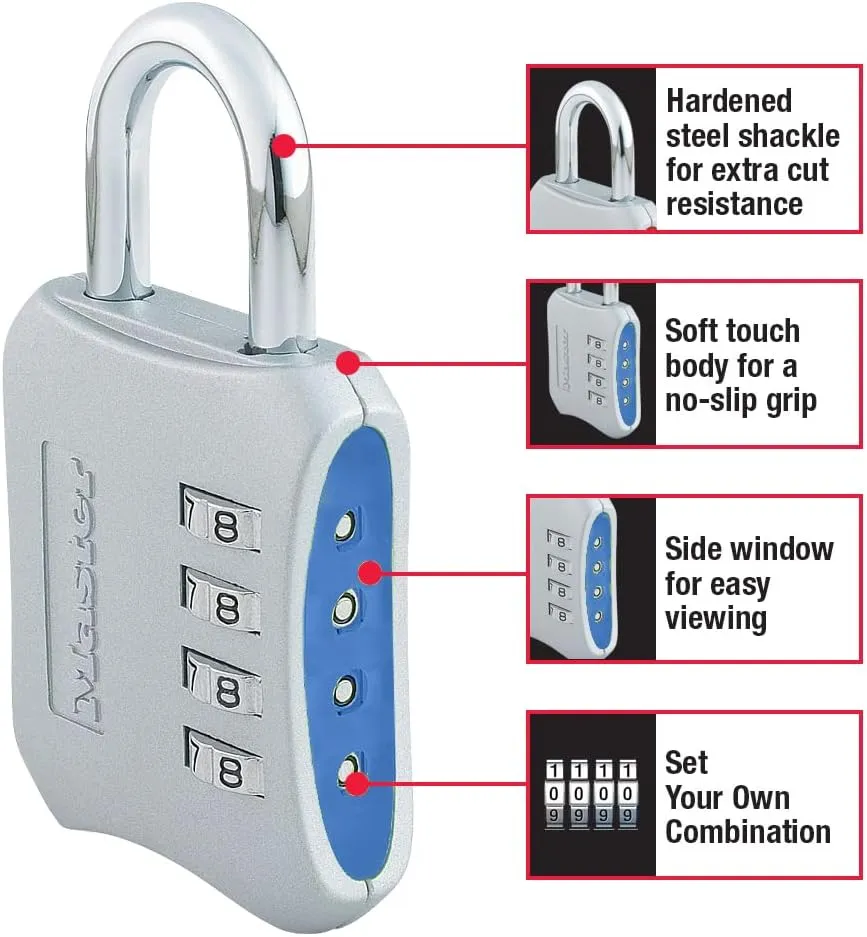 Master Lock Resettable Combination Locker Lock, Lock for Gym and School Lockers, Blue, 2 Pack, 653BLUE