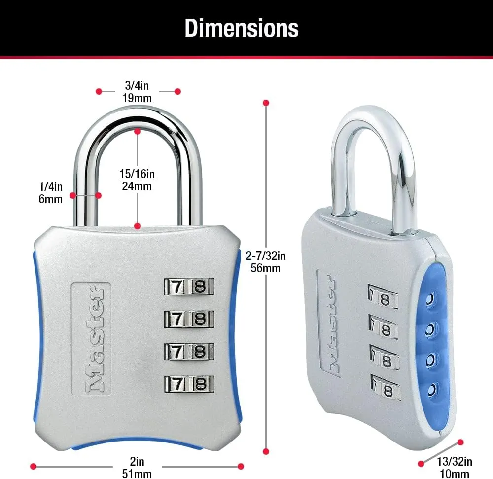 Master Lock Resettable Combination Locker Lock, Lock for Gym and School Lockers, Blue, 2 Pack, 653BLUE