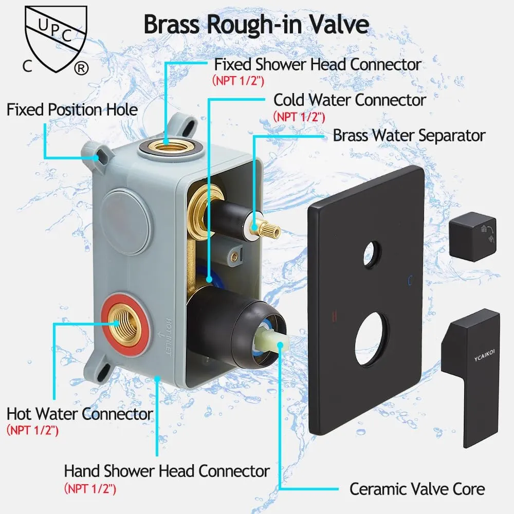Matte Black Shower System, 8 Inch High Pressure Rain Shower with Handheld, Wall Mount Shower Faucet Set for Bathroom, Rough-in Valve Body and Trim Included