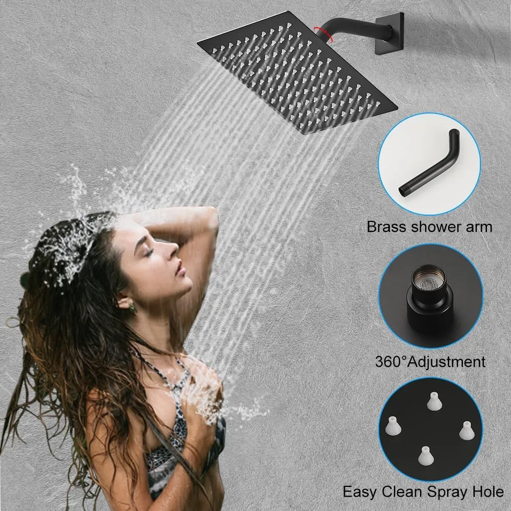 Matte Black Shower System, 8 Inch High Pressure Rain Shower with Handheld, Wall Mount Shower Faucet Set for Bathroom, Rough-in Valve Body and Trim Included