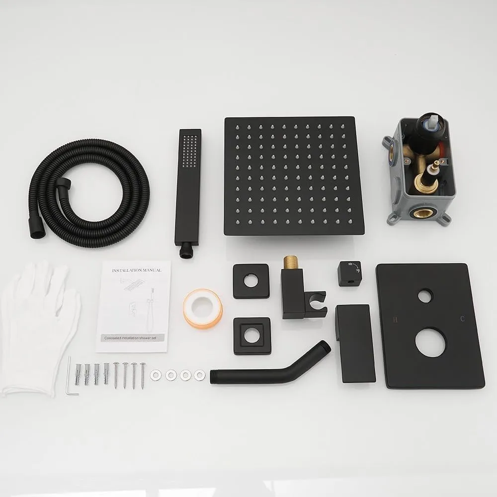 Matte Black Shower System, 8 Inch High Pressure Rain Shower with Handheld, Wall Mount Shower Faucet Set for Bathroom, Rough-in Valve Body and Trim Included